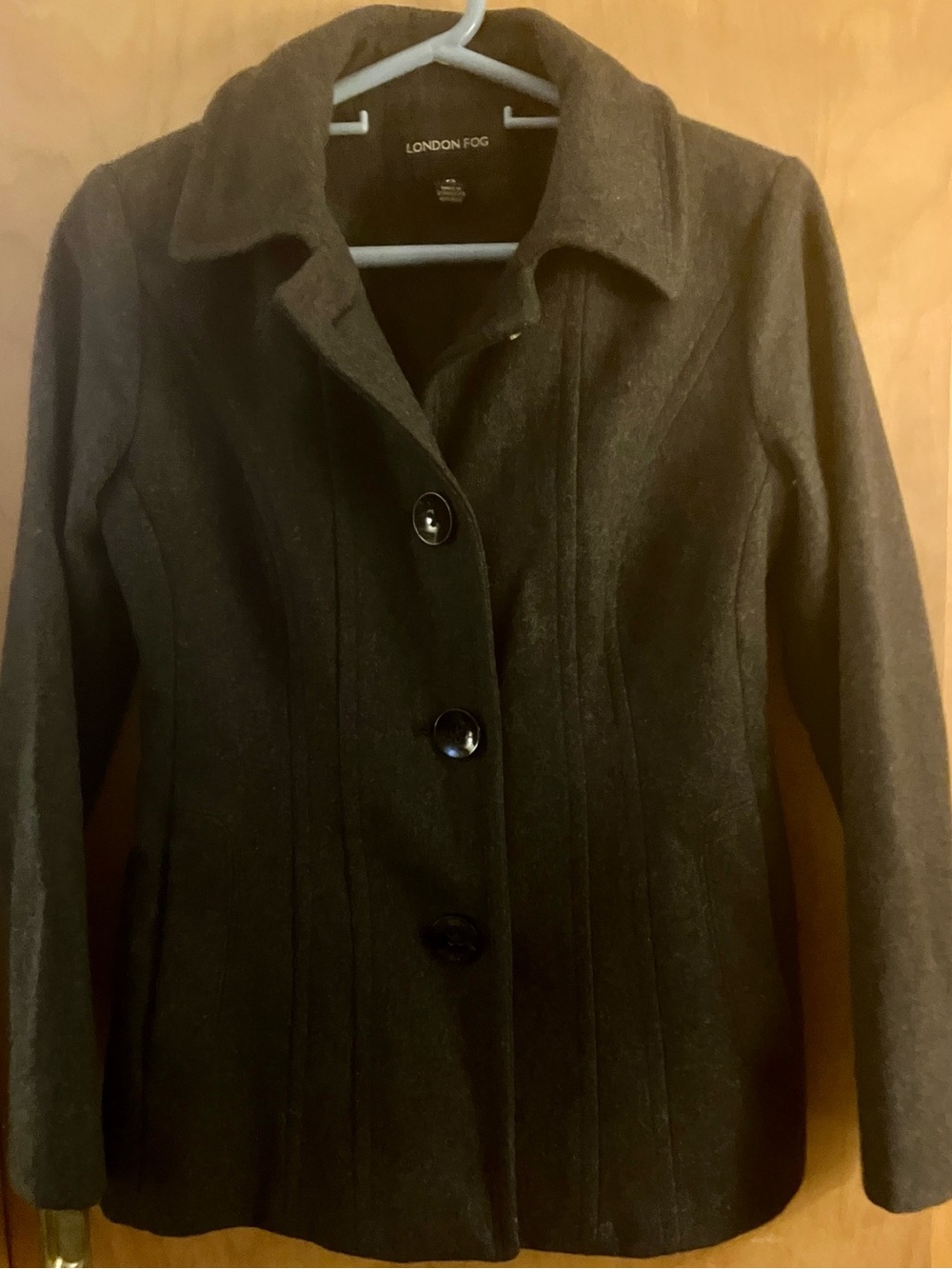 London Fog Dark Grey Wool-Blend Tailored Pea Coat